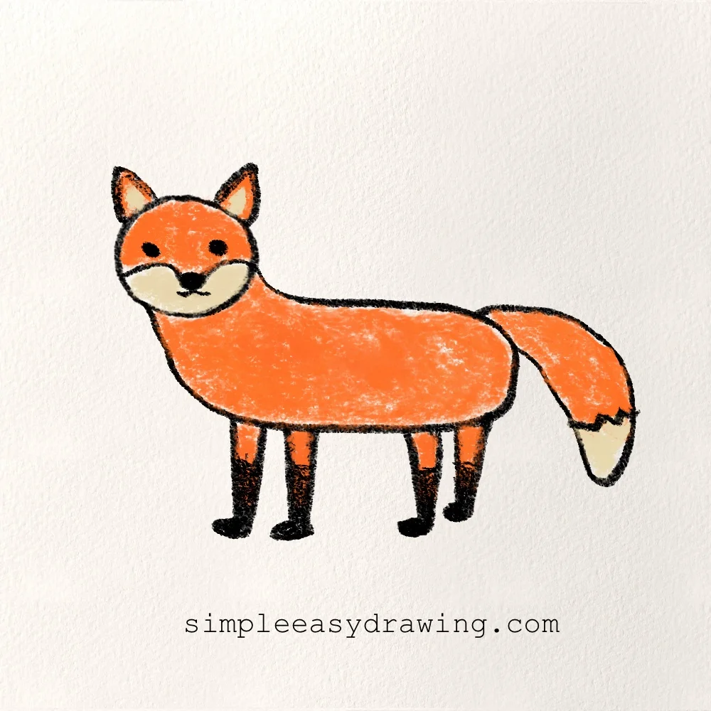 The finished easy fox drawing fully colored and complete