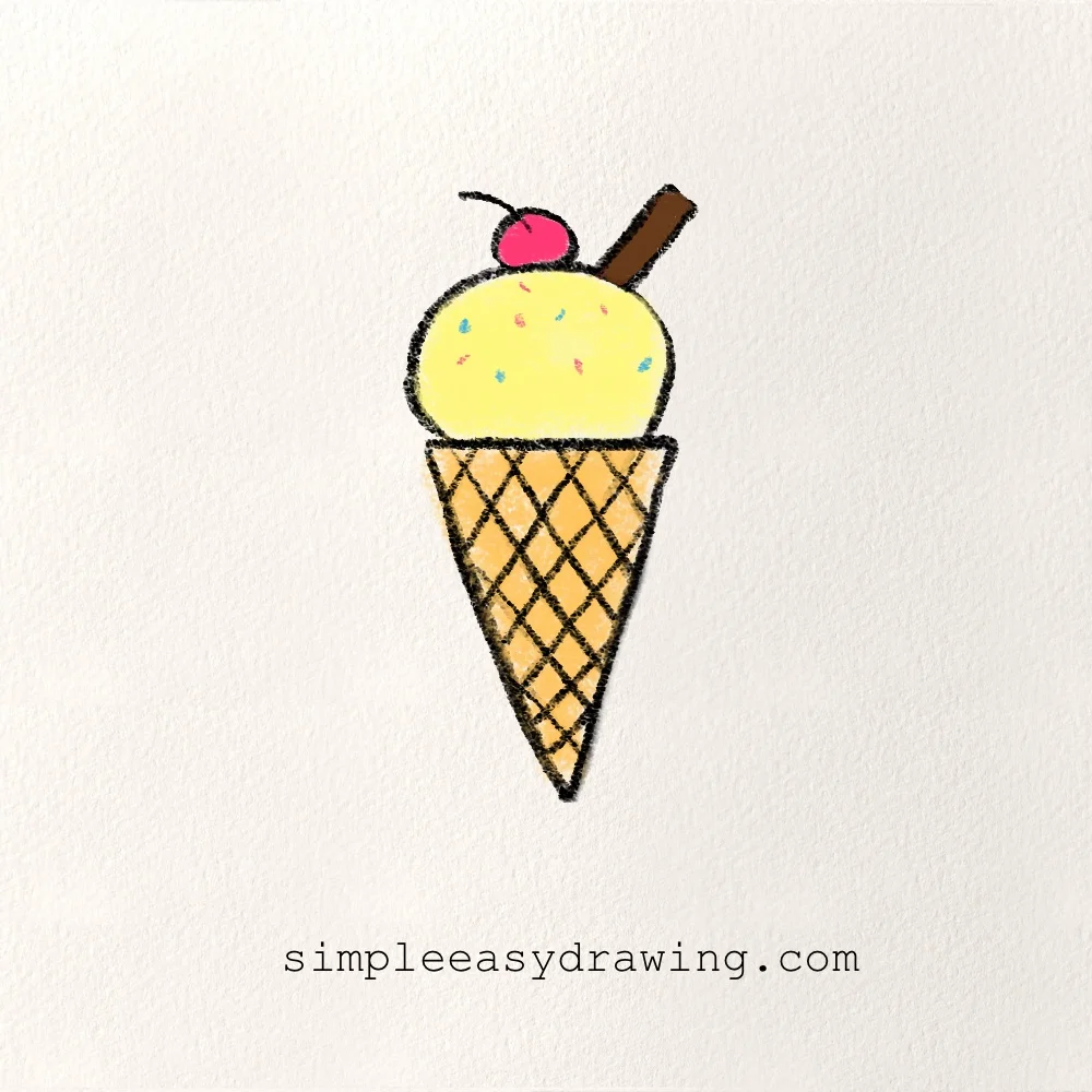 Color the ice cream cone and toppings