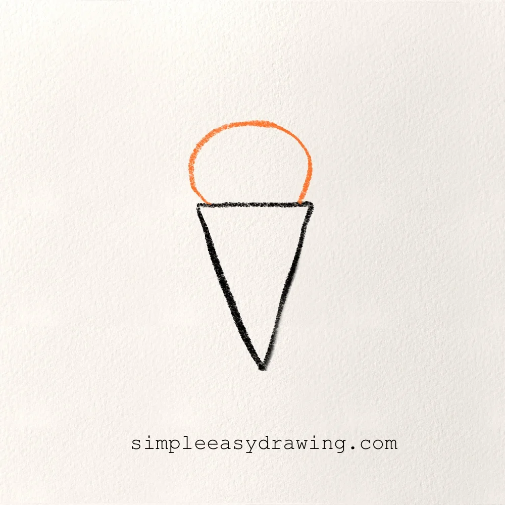 Draw a scoop of ice cream on top of the cone.