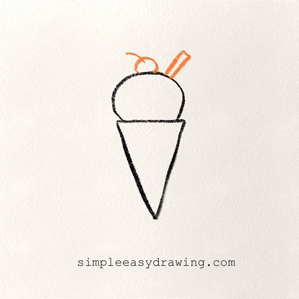 Draw a cherry and wafer to decorate the ice cream.