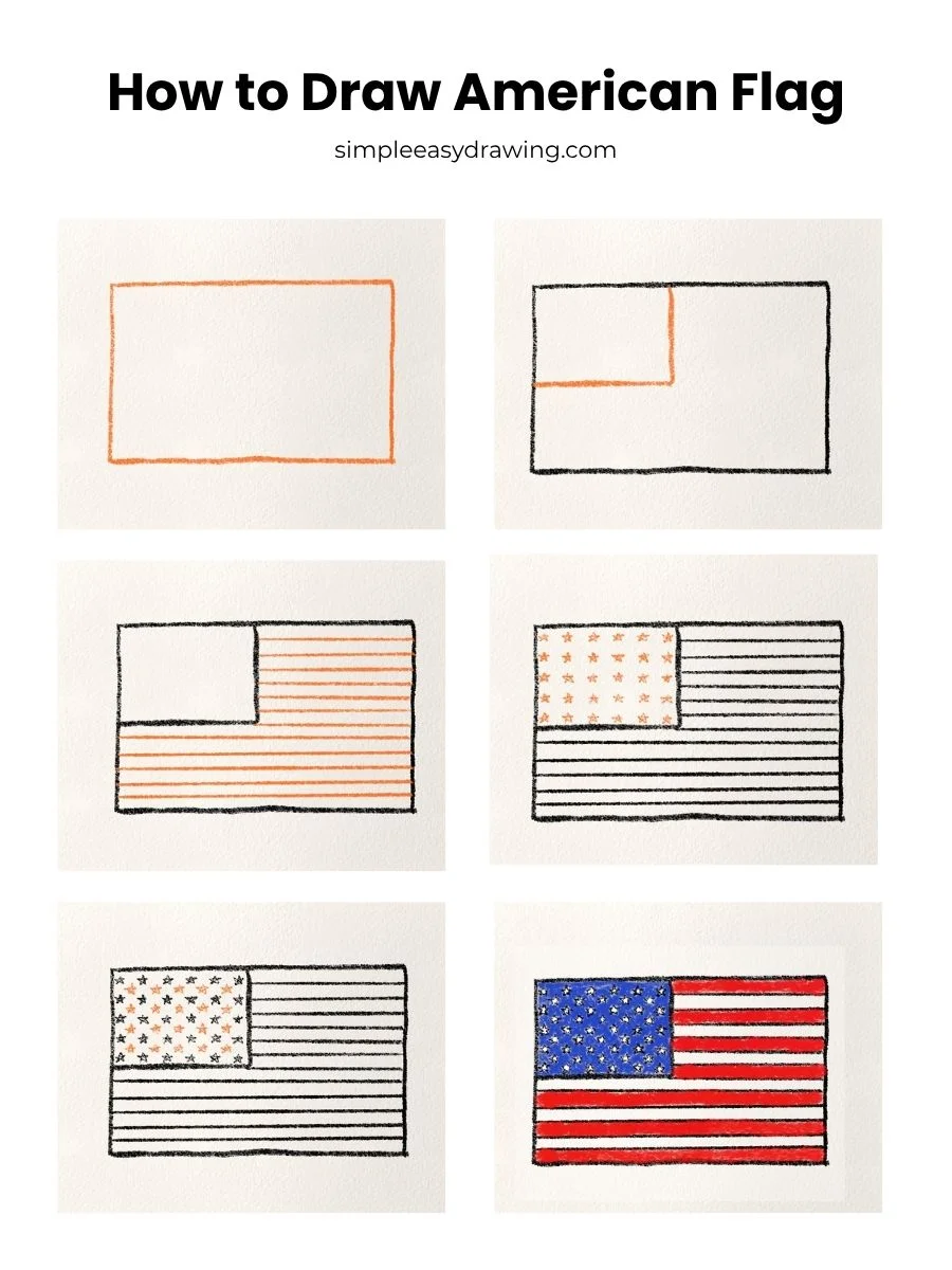 How to draw american flag step by step