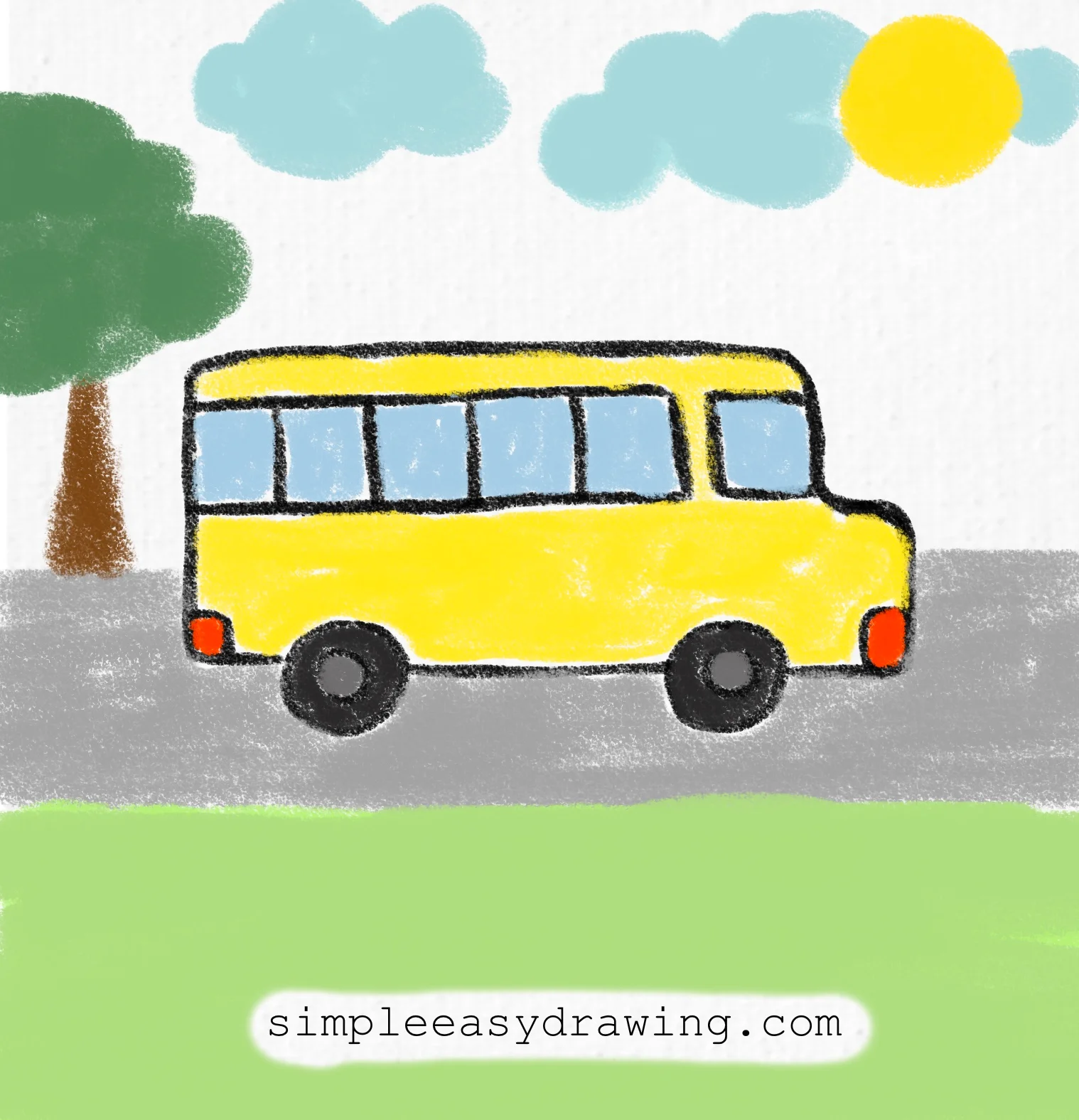A colorful drawing of a school bus