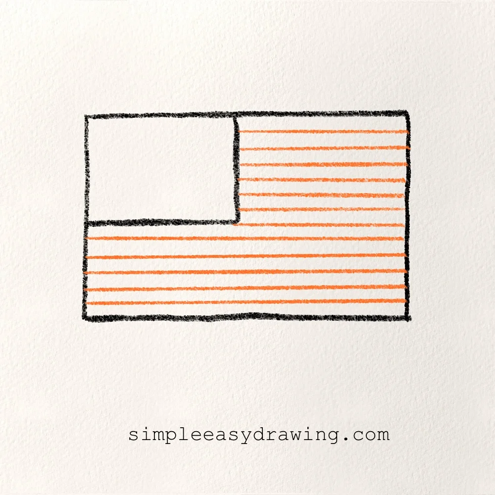 Draw the 13 stripes on the American flag.