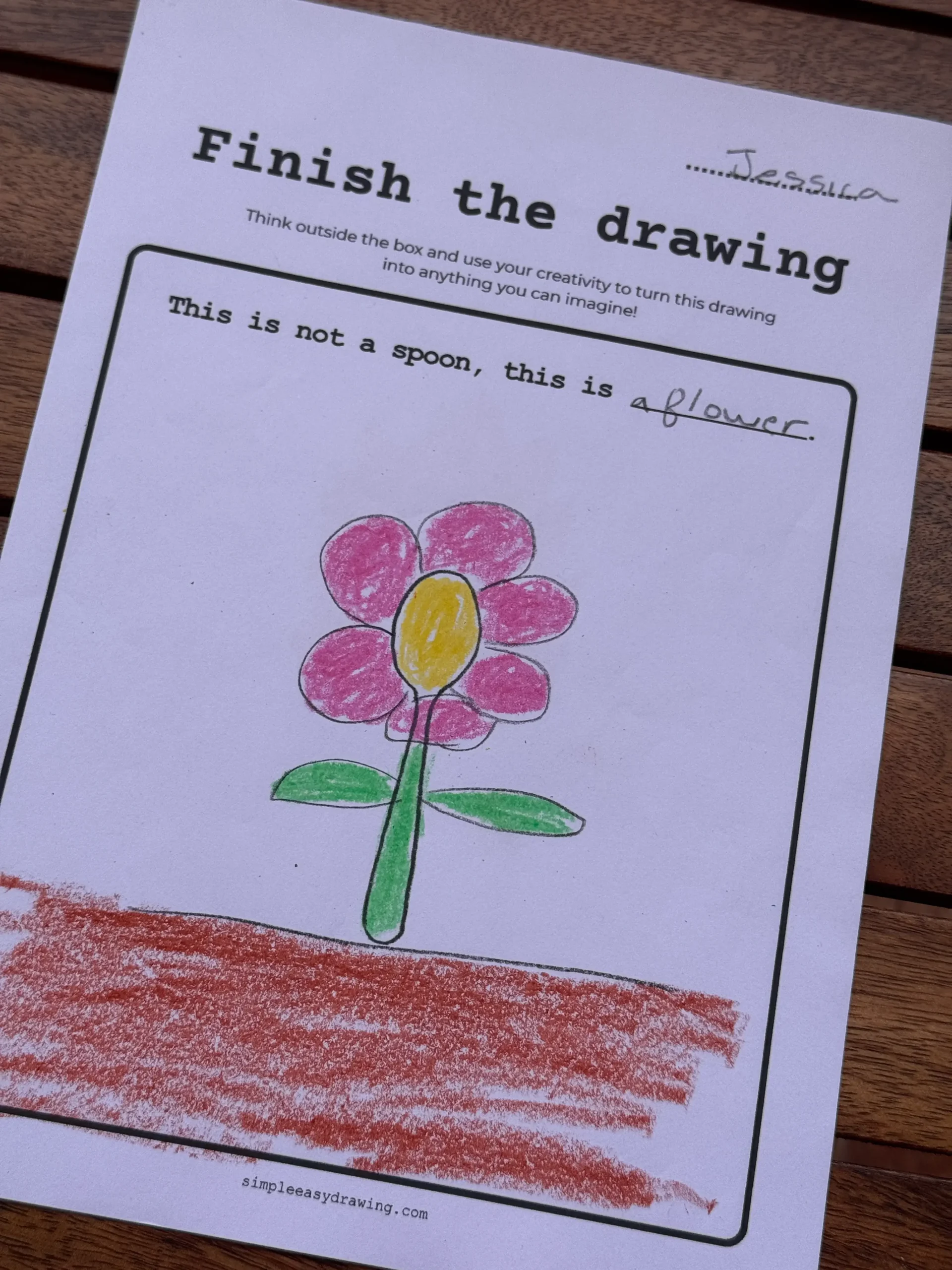Finish the Drawing worksheet with a spoon turned into a flower.