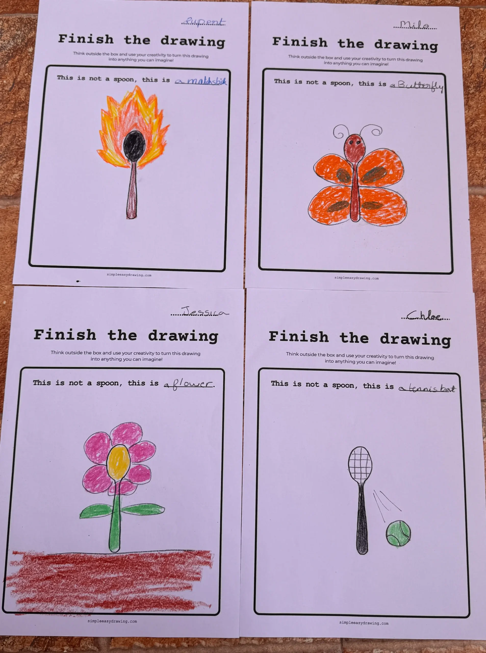 Finish the Drawing worksheet with four creative drawings