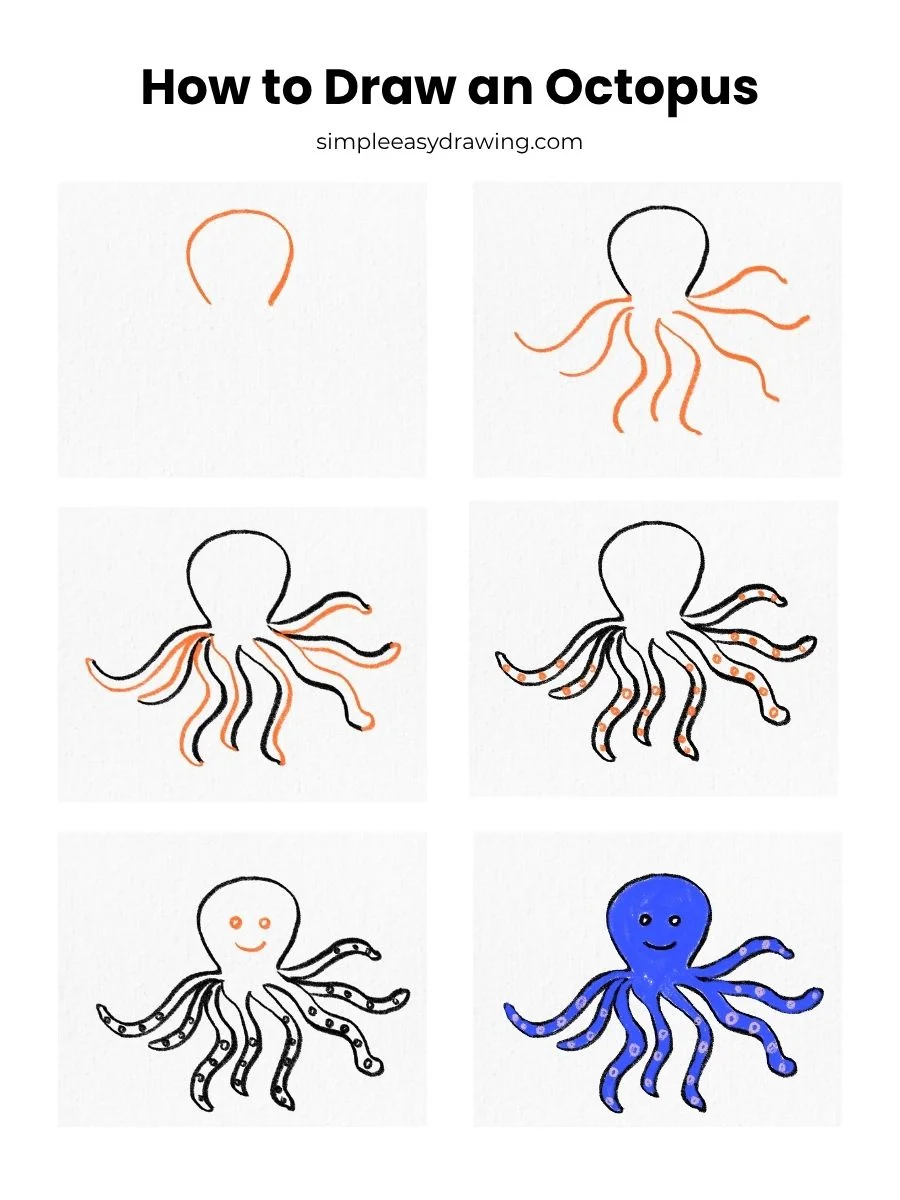 How to draw an octopus step by step