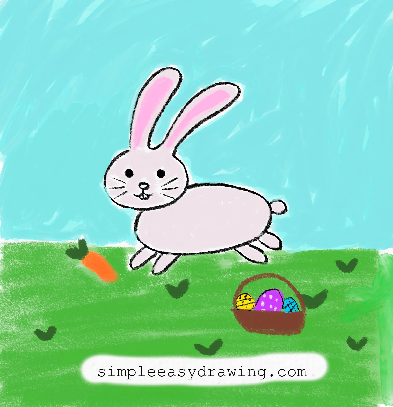 Cute bunny drawing with easter egg