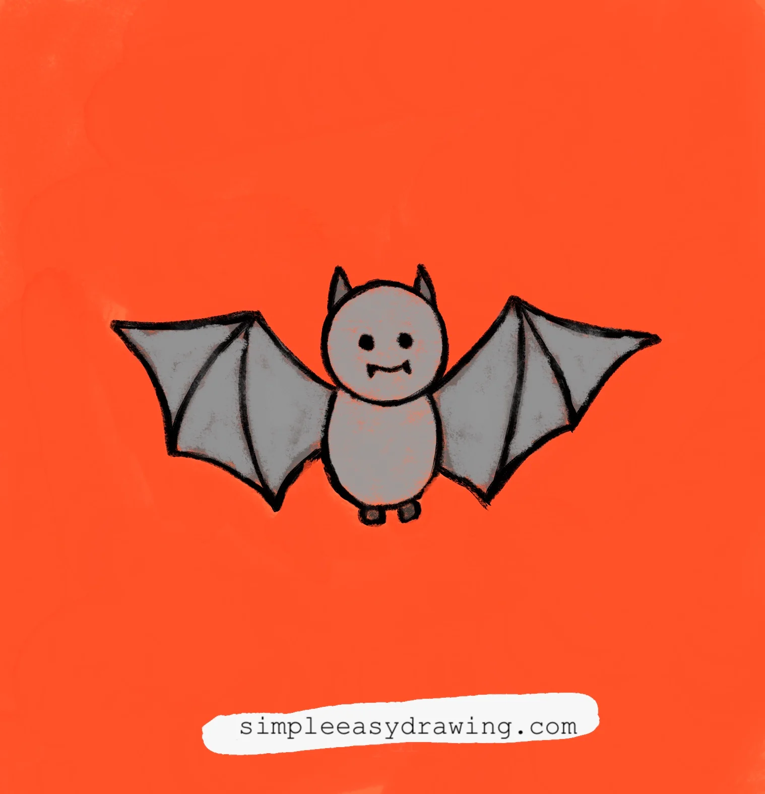 Simple Halloween bat drawing with a round body and wide wings.