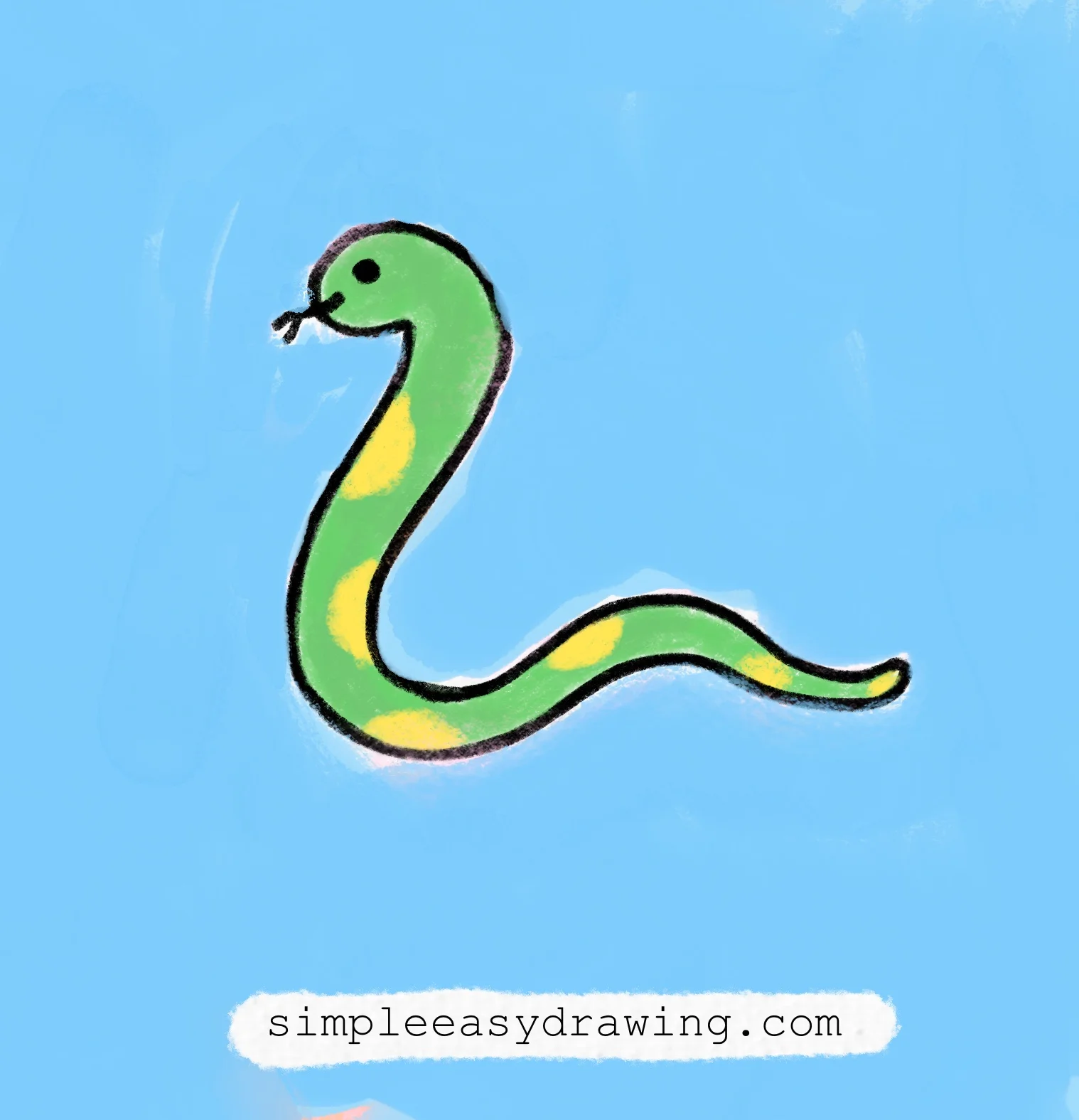 Simple Halloween snake drawing with a curved green and yellow body and a small tongue