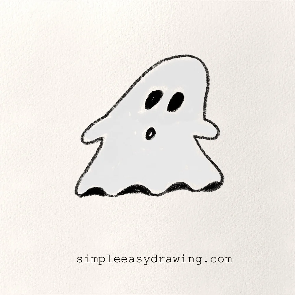: Finished cute Halloween ghost drawing coloured light grey.
