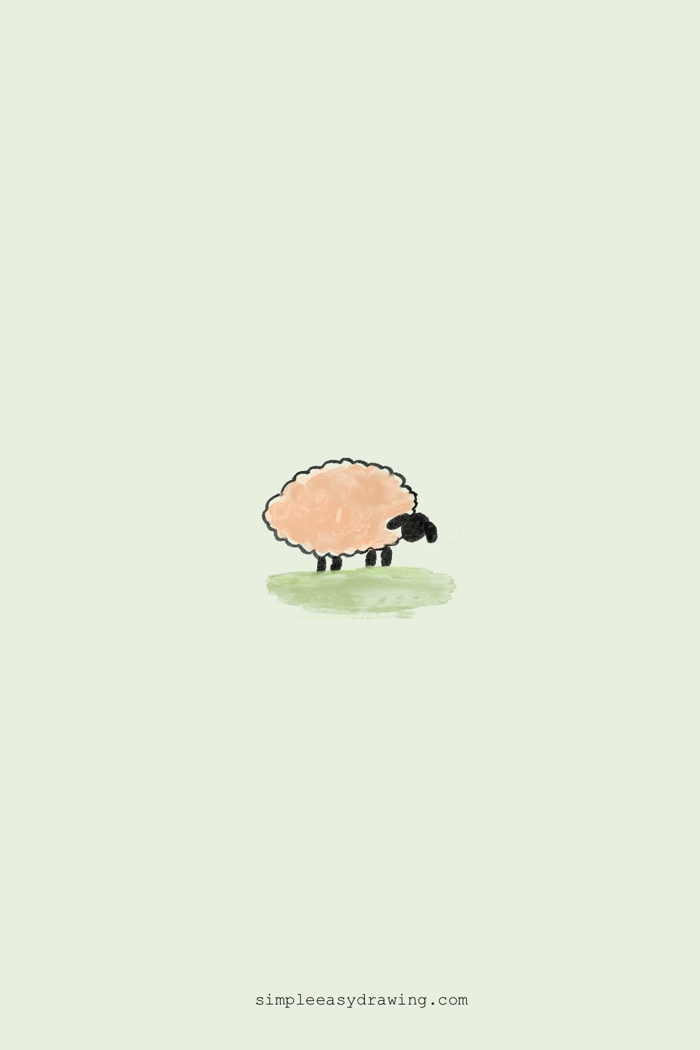 Drawing of a sheep bending its head down toward the grass