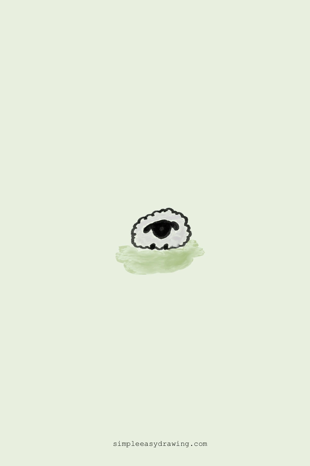 Cute front-view drawing of a sheep/lamb sitting on the grass