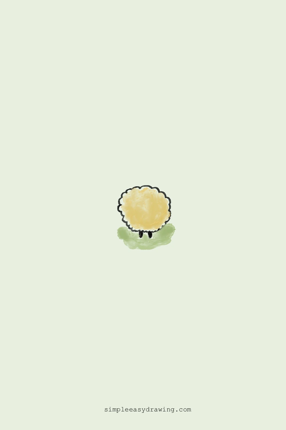 Easy drawing of a fluffy sheep viewed from behind, showing its rounded woolly body and tiny legs.