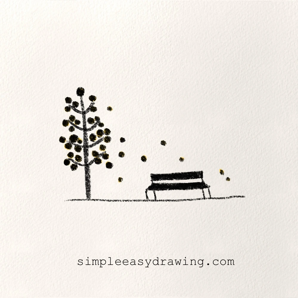 Withering tree and park bench drawing
